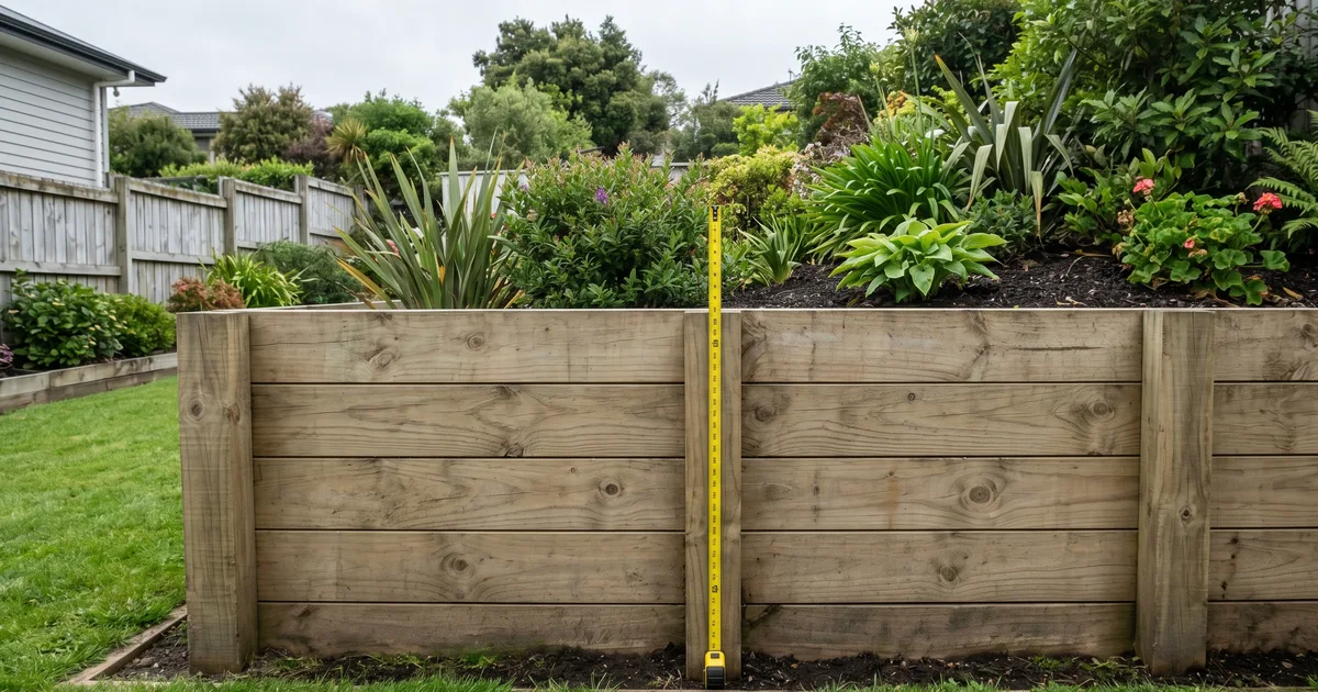 A retaining wall being measured from the lowest exposed ground to the top, showing the correct 1.5m measurement point Auckland Council uses